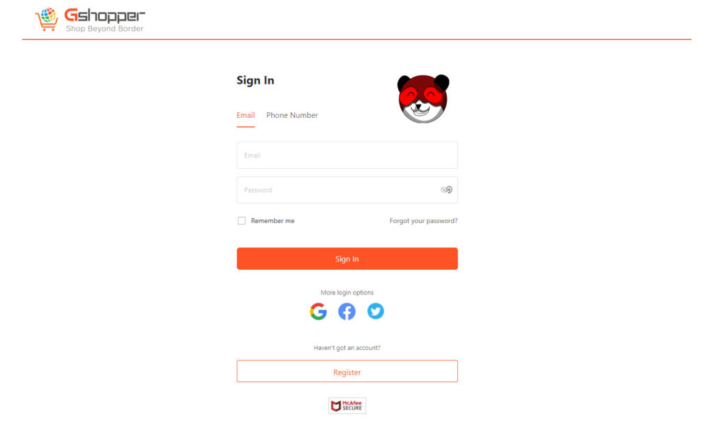 Gshopper- Registrazione