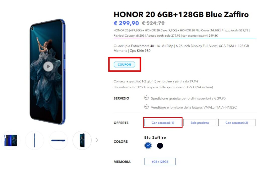 Honor 20 a 299 euro
