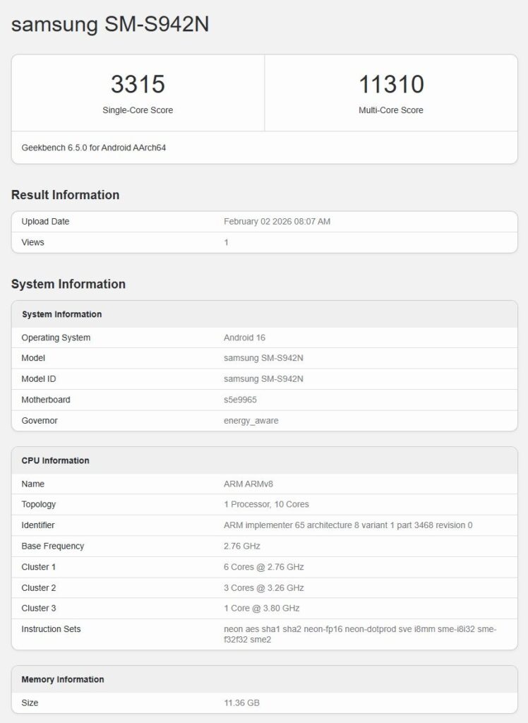 samsung s26 korea exynos geekbench