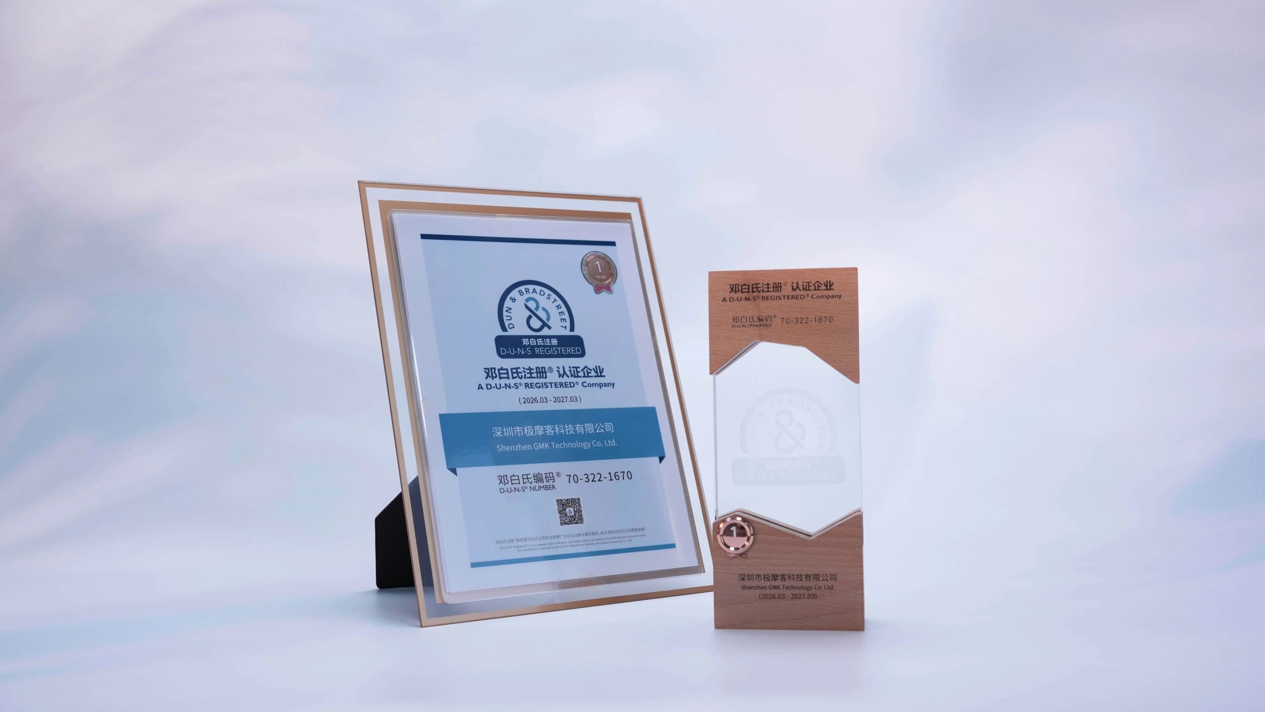 Certificato Dun & Bradstreet Registered di GMKtec con numero DUNS 70-322-1670