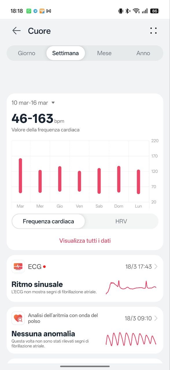 Huawei Health — schermata Cuore con ECG