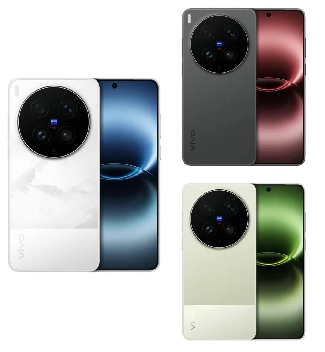 Vivo X300 Ultra render con tre colorazioni: verde dual-tone, nero opaco e bianco dual-tone