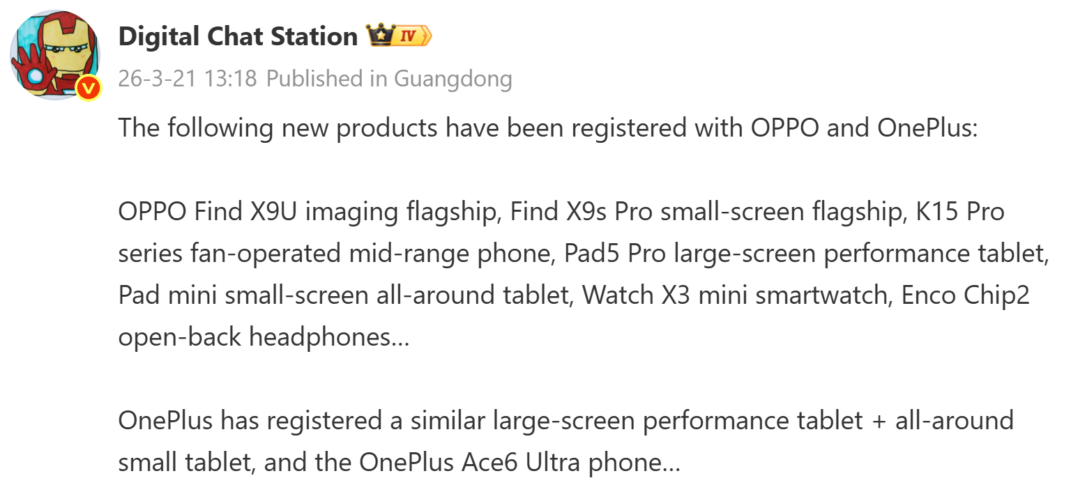 OnePlus Ace 6 Ultra render frontale con schermo da 6,8 pollici