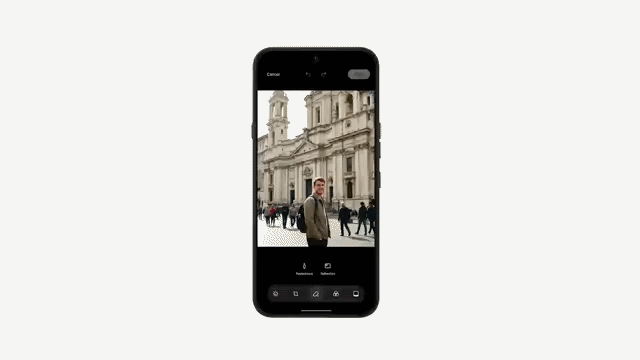 AI Eraser di Nothing OS 4.1 che rimuove persone e riflessi da una foto in modo automatico
