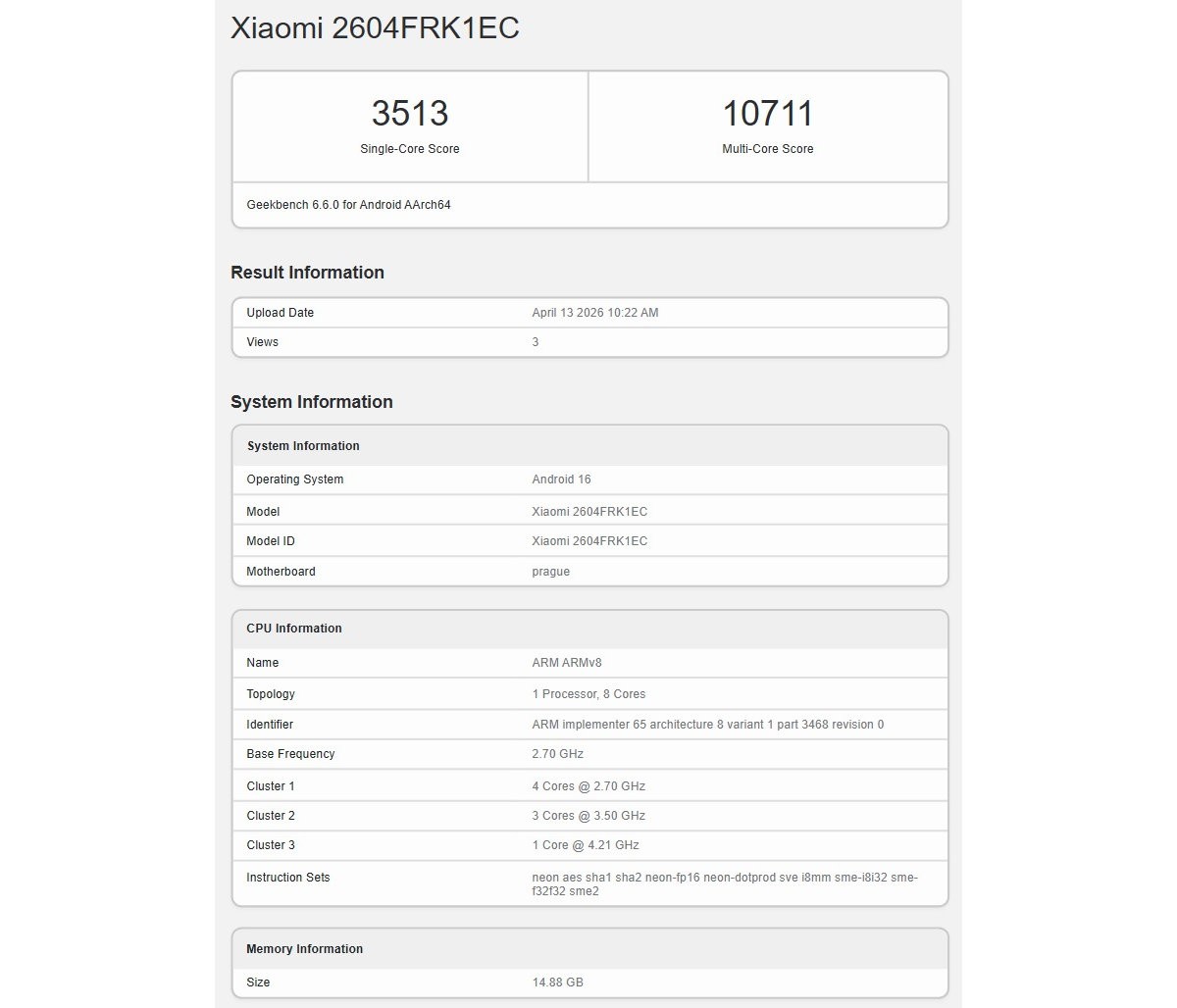 Redmi K90 Max Geekbench