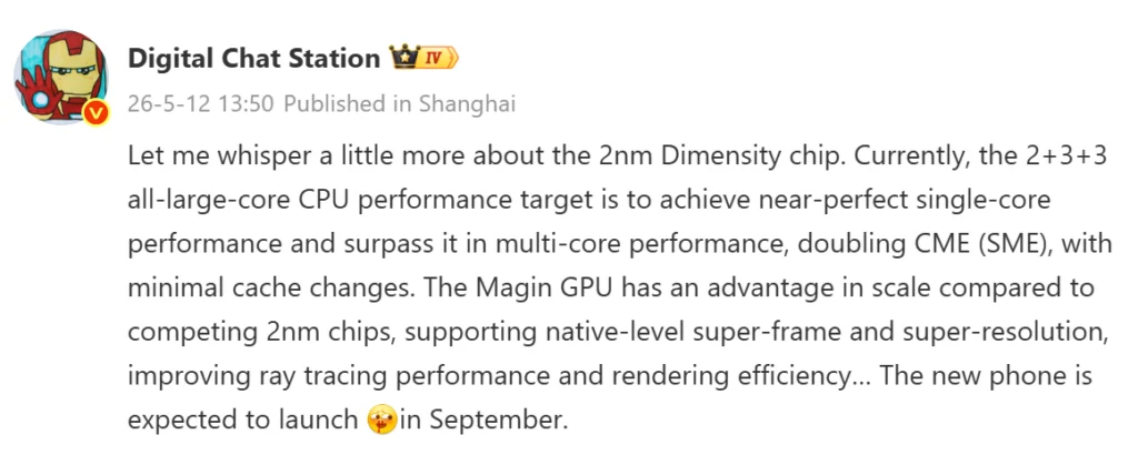 Dimensity 9600 leak huge performance jump