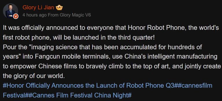 Honor ROBOT PHONE in arrivo nel 2026