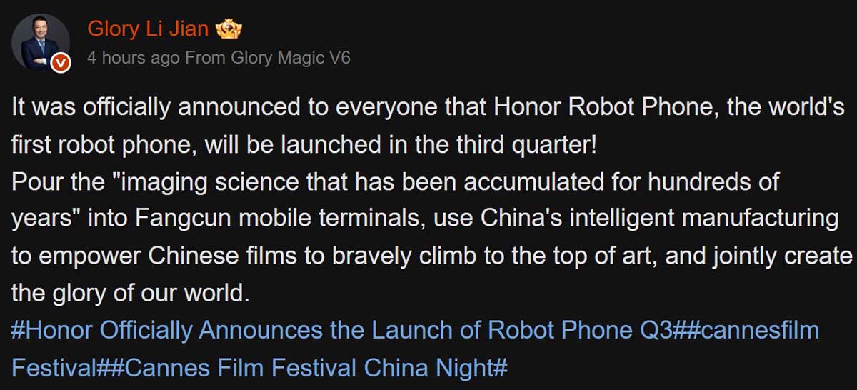 Honor ROBOT PHONE in arrivo nel 2026