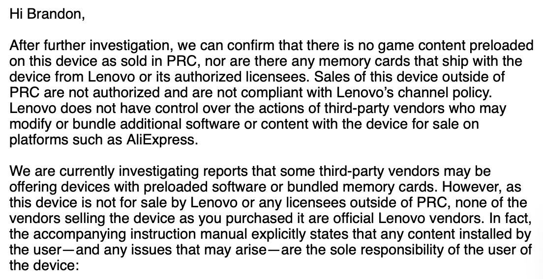 Lenovo Responds To That