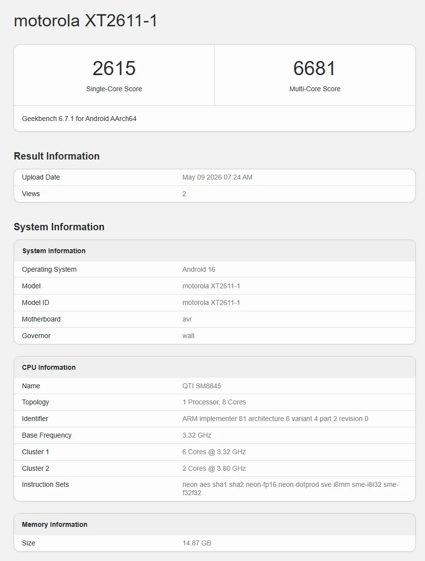 Lenovo Legion Y70 Geekbench listing