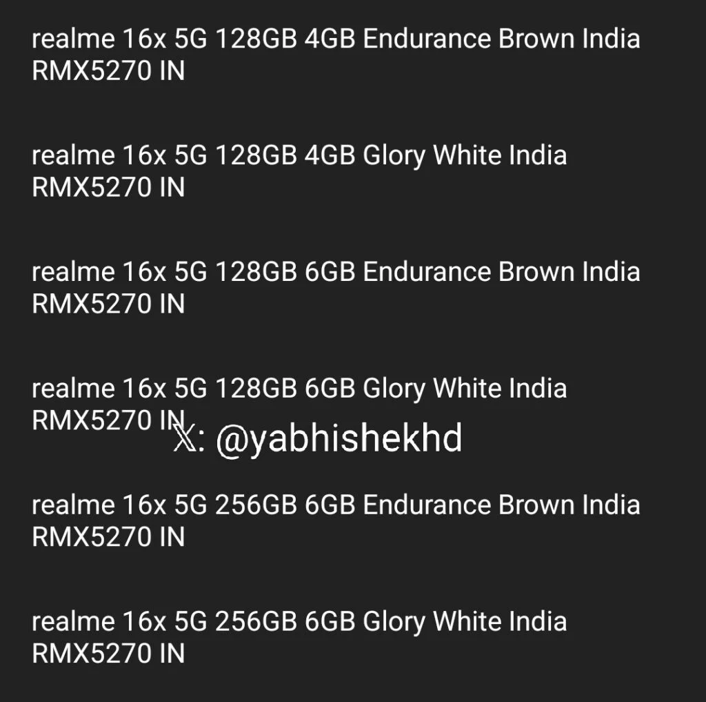 Realme 16x clears India BIS