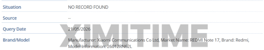 Redmi Note 17 IMEI