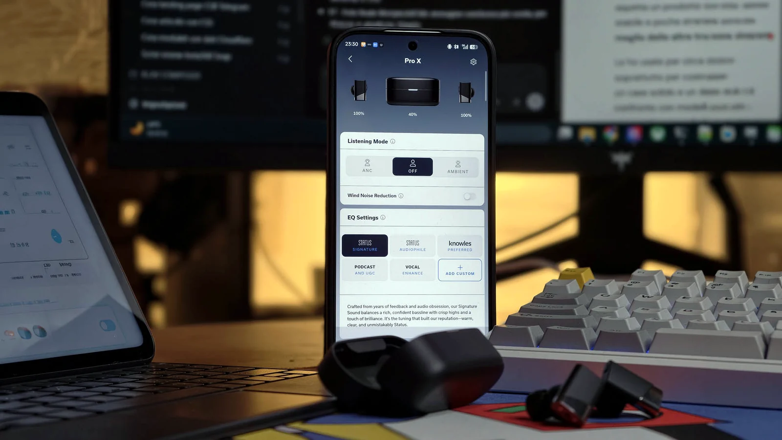 Schermata principale della app Status Hub per Status Audio Pro X