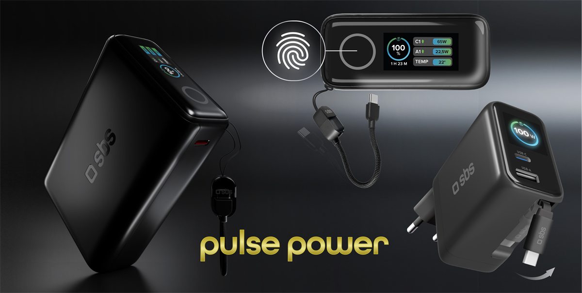 Linea SBS Pulse Power con power bank e accessori di ricarica con display intelligente
