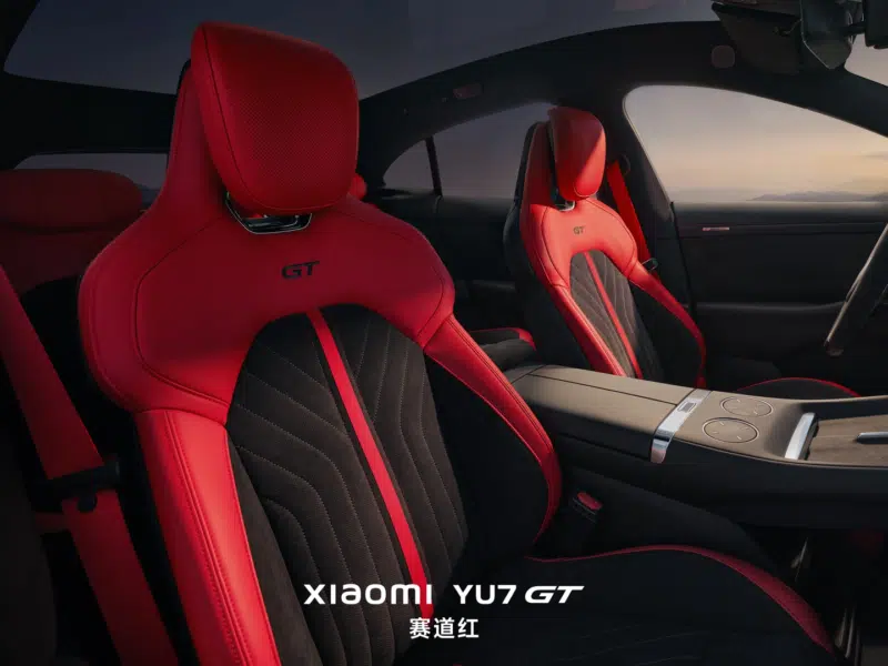 Crimson Red Xiaomi YU7 GT vs Tesla Plaid: official images