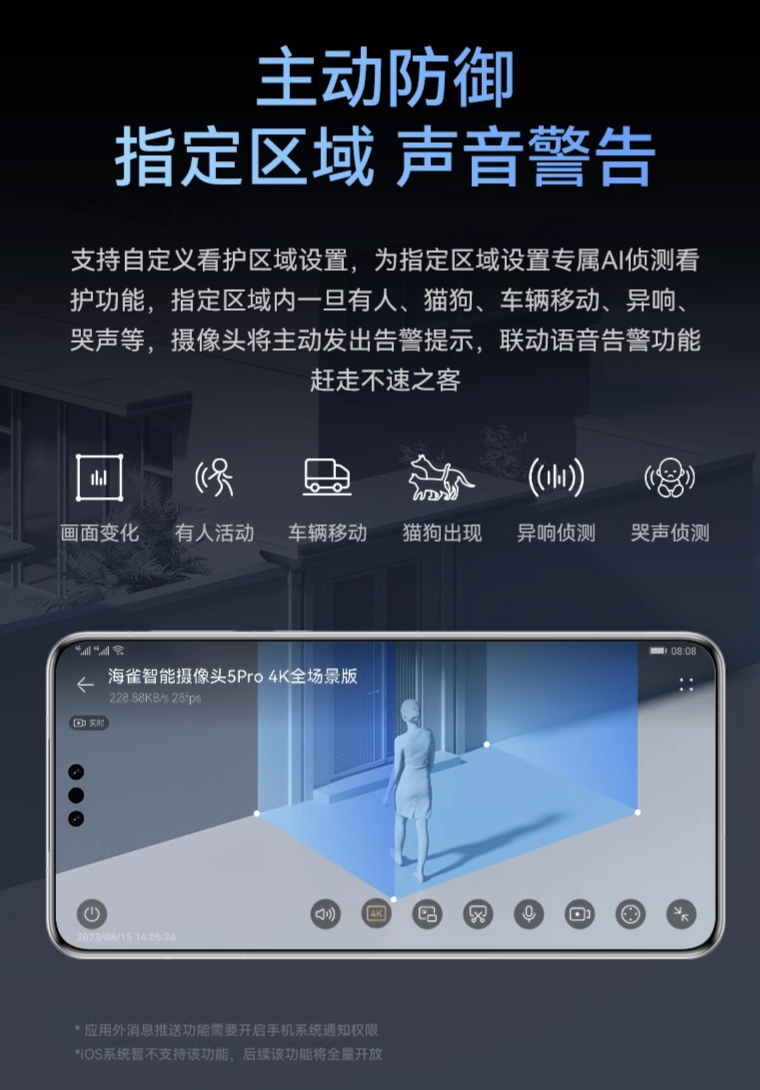 鸿蒙智选海雀智能摄像头 5 Pro 4K 全场景版上架:8MP 传感器,支持双向语音通话,首发价 268 元