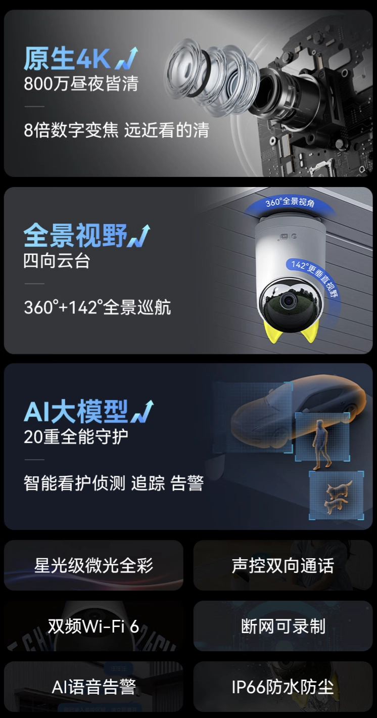 鸿蒙智选海雀智能摄像头 5 Pro 4K 全场景版上架:8MP 传感器,支持双向语音通话,首发价 268 元