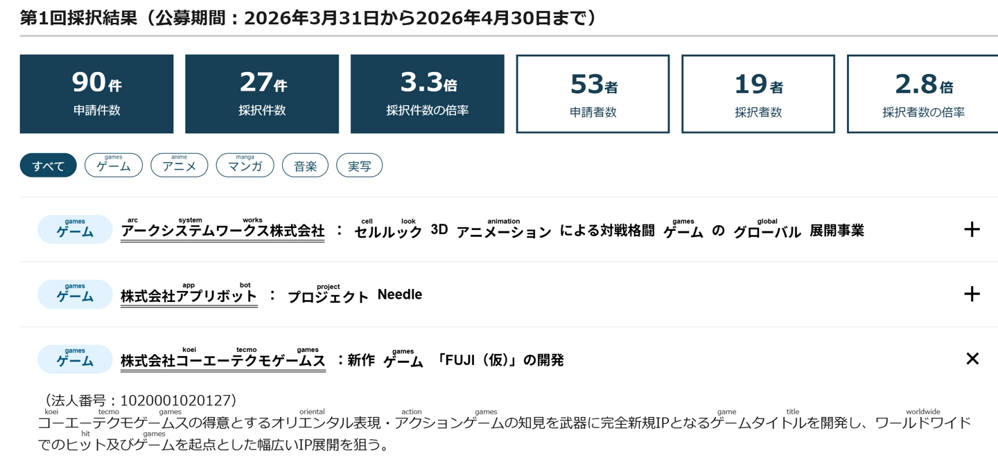 光荣特库摩新作“FUJI”入选日本 IP360 计划,将获政府资助