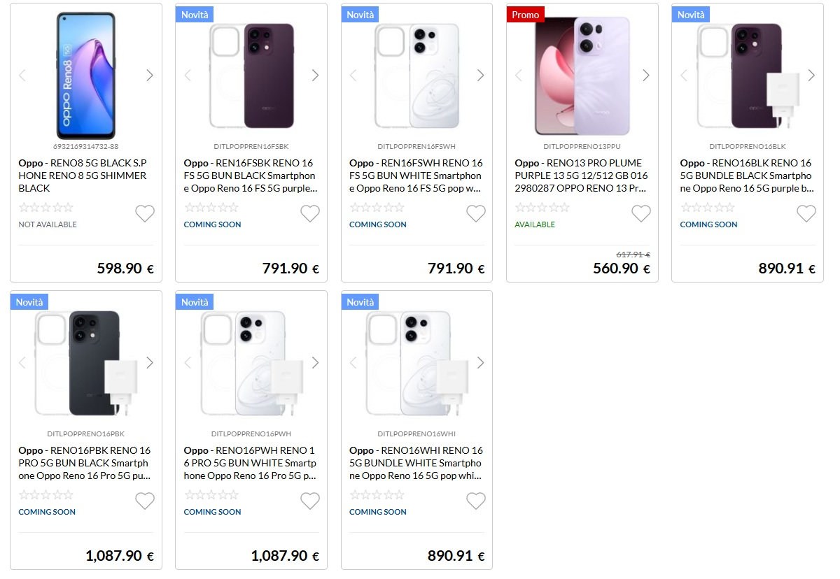Oppo Reno16, Reno16 Pro, and Reno16 FS prices for Europe leak