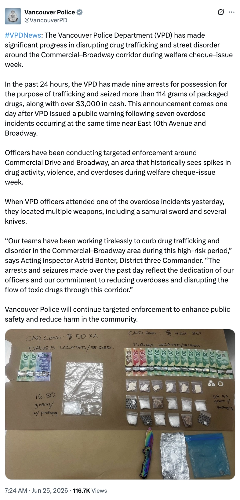 加拿大温哥华警方缉毒照片被发现带有“AI 生成”标签,引发公信力争议