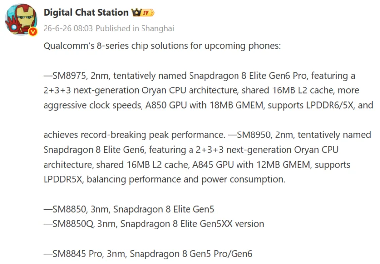 Multiple Snapdragon 8-series chipsets in works for this year