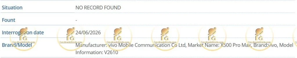 Vivo X500 Pro Max IMEI database listing