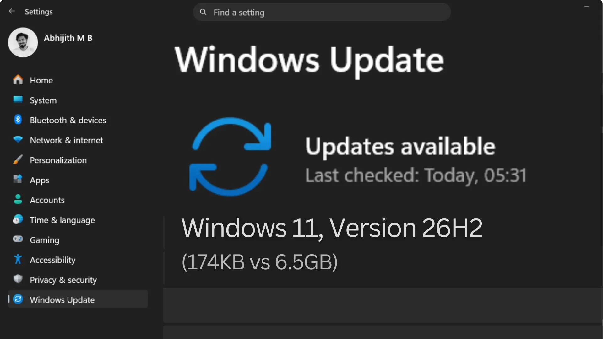 Windows 11 26H2, upgrade da 174 KB per chi è già su 24H2 e 25H2