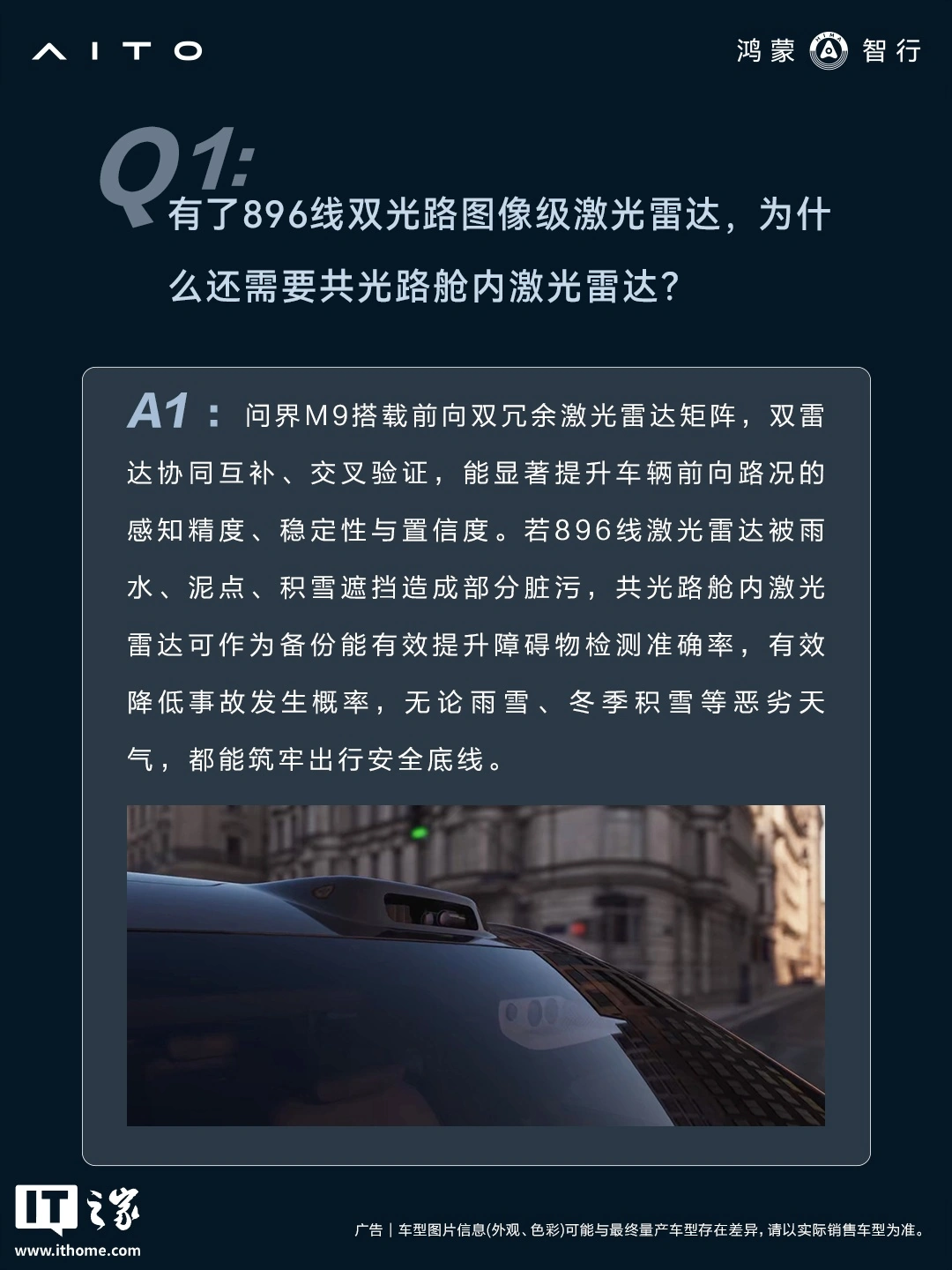 鸿蒙智行谈问界 M9 共光路舱内激光雷达:可作为备份,有效提升障碍物检测准确率