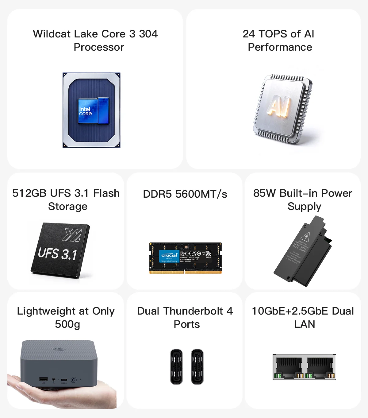 零刻 EQi 304 迷你主机海外上市:行业首发 Wildcat Lake + UFS 3.1 闪存,双雷电 4 + 双网口