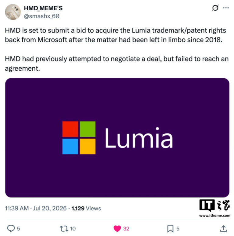 HMD valuta l'acquisto di Lumia da Microsoft