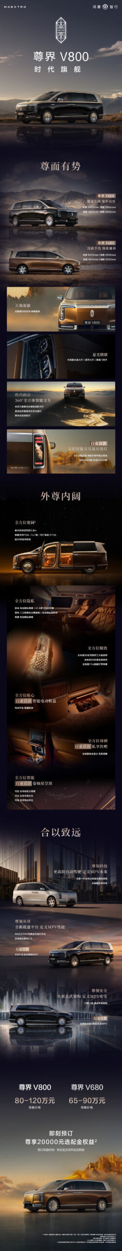 华为余承东:尊界 V800、尊界 V680 正式开启选配