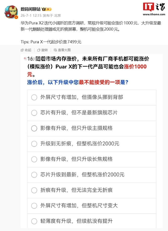 Huawei Pura X2, sondaggio ufficiale e possibile aumento di prezzo
