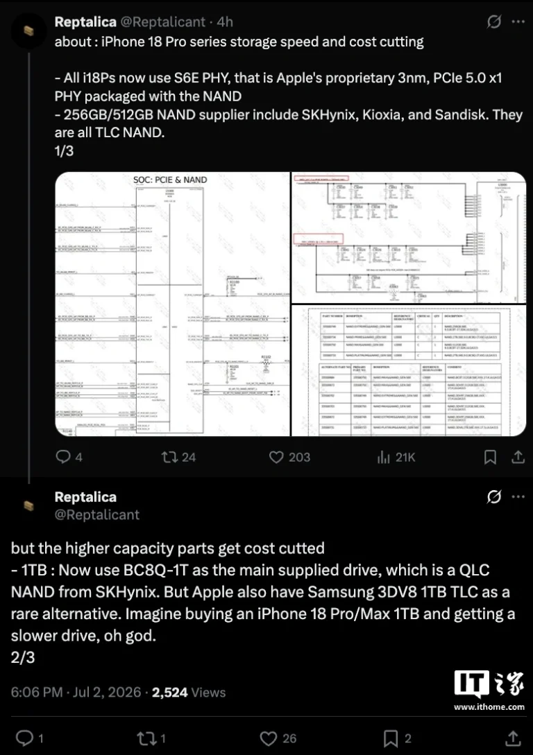 iPhone 18 Pro, indiscrezione sulla memoria