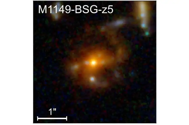 JWST scopre M1149-BSG-z5, la galassia barrata più lontana nota