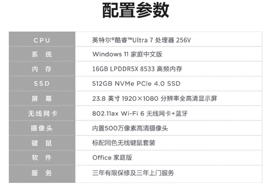 联想小新 24 英寸一体机新增“Ultra 7 256V + 16G + 512G”版本,5999 元