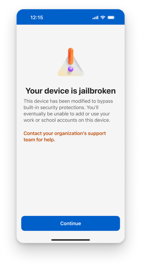 Your device is jailbroken in Microsoft Authenticator