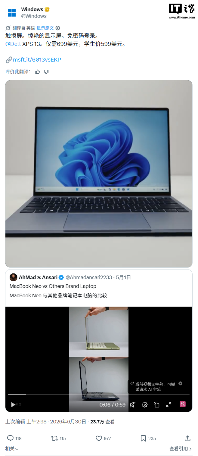 Microsoft risponde al confronto con MacBook Neo: anche i notebook Windows hanno qualità premium