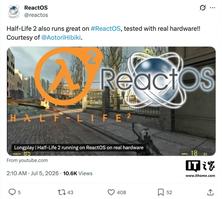 ReactOS avvia Half-Life 2 su Windows e compie un nuovo passo avanti