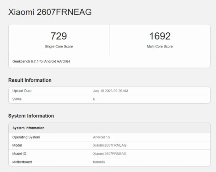 Redmi 17C 5G Geekbench