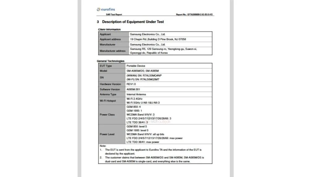 Samsung Galaxy A08 4G: Helio G99 e batteria da 6000 mAh nei documenti FCC