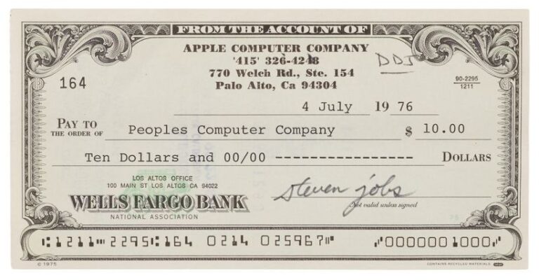 Steve Jobs, all’asta un assegno del 1976