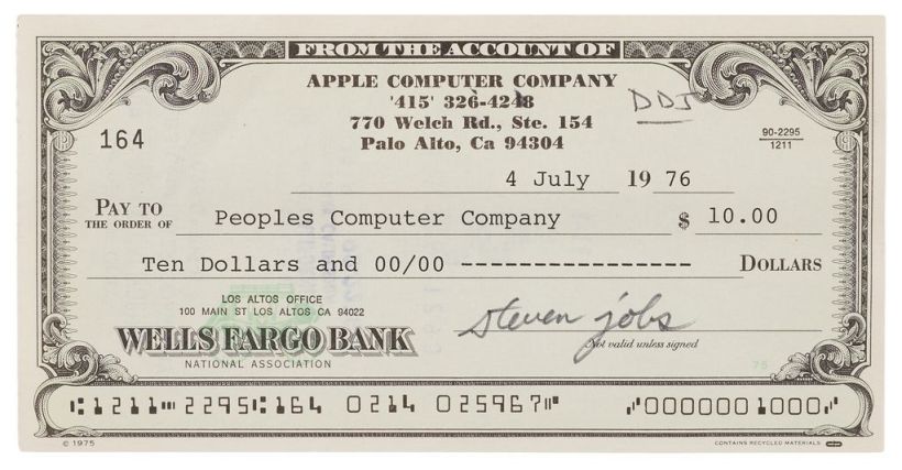 Steve Jobs, all’asta un assegno del 1976