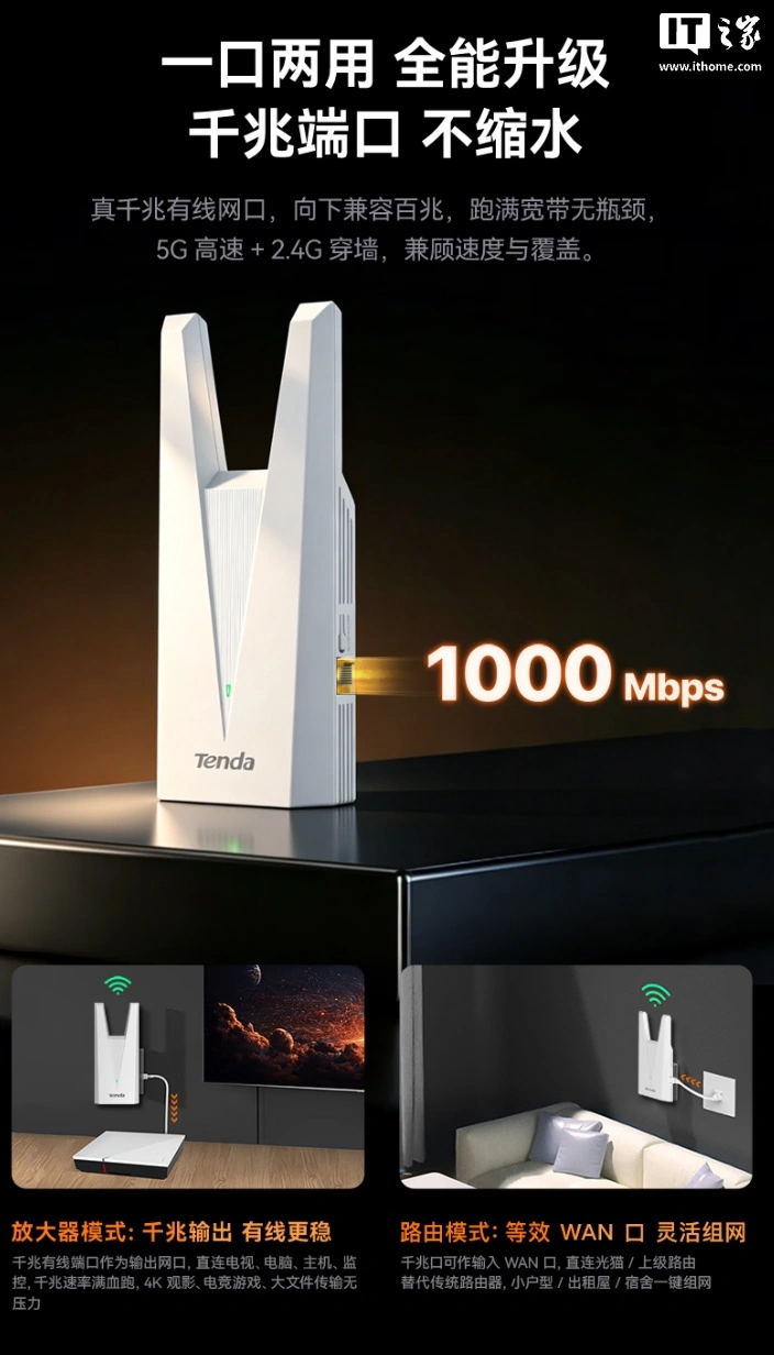 腾达推出 3000M WiFi 路由放大器 A33 V2.0:支持 Mesh 组网、2 颗外置 FEM,169 元