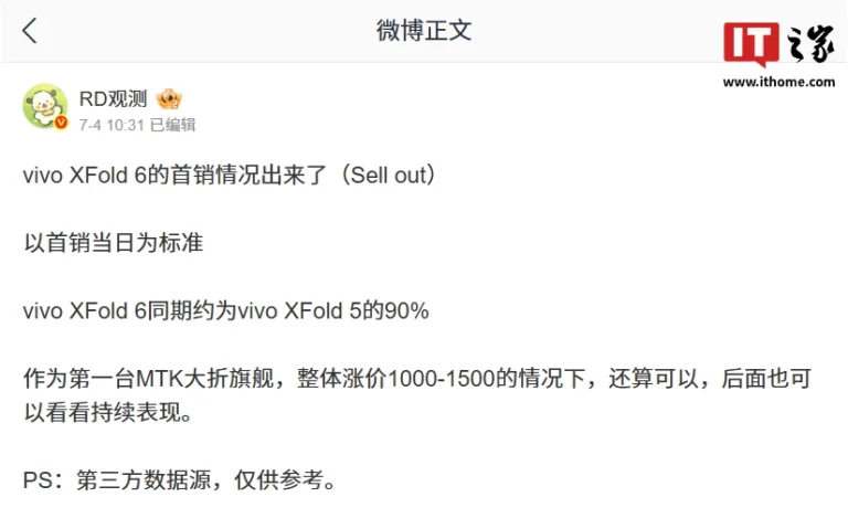 vivo X Fold6, prime vendite al 90% di X Fold5