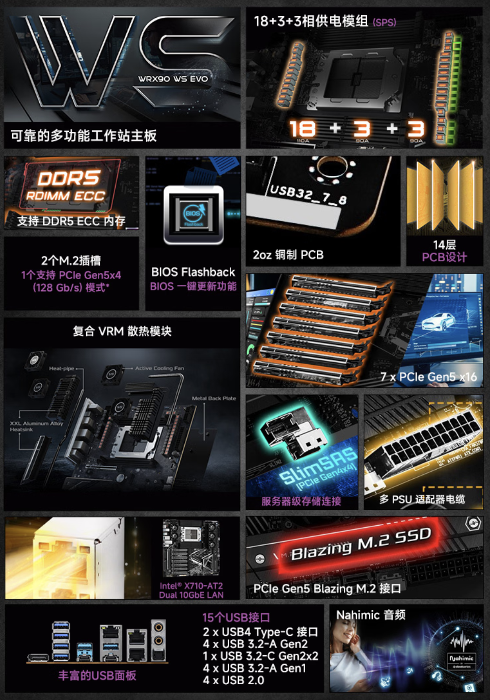华擎推出 WRX90 WS EVO 工作站主板:18+3+3 相供电模组设计、三年质保,10999 元