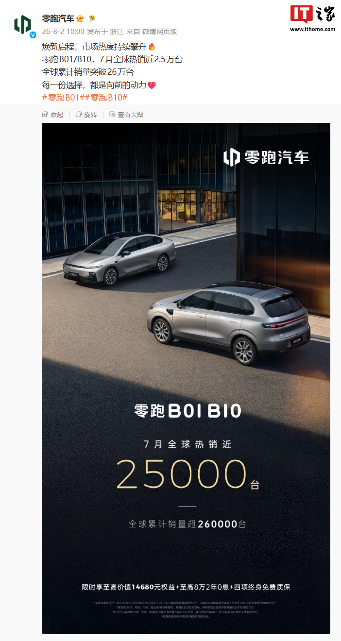 零跑 C10、C11、C16 全球累计销量官宣突破 85 万台