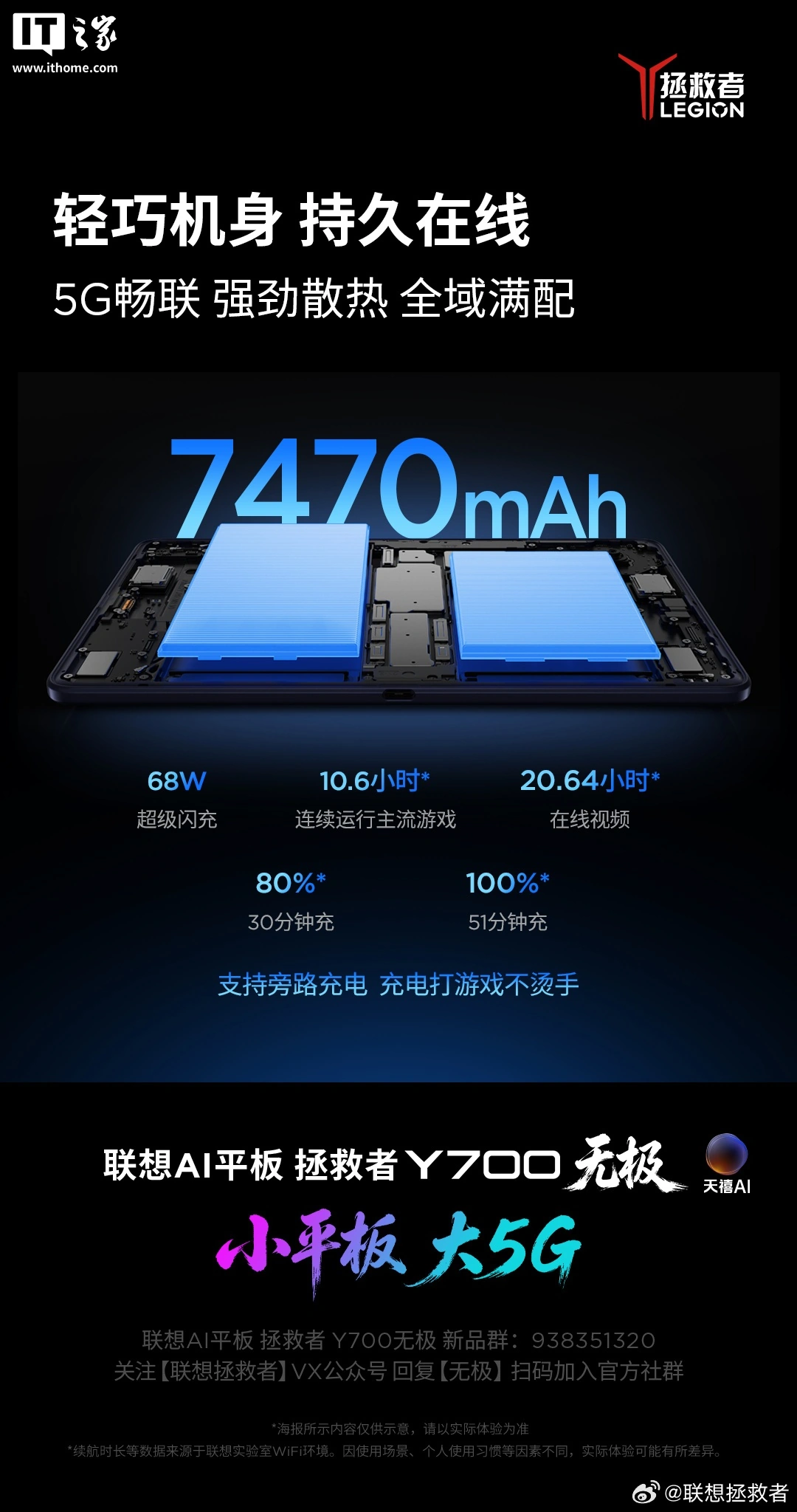 联想 AI 平板拯救者 Y700 无极官宣搭载 7470mAh 电池,8 月 25 日发布