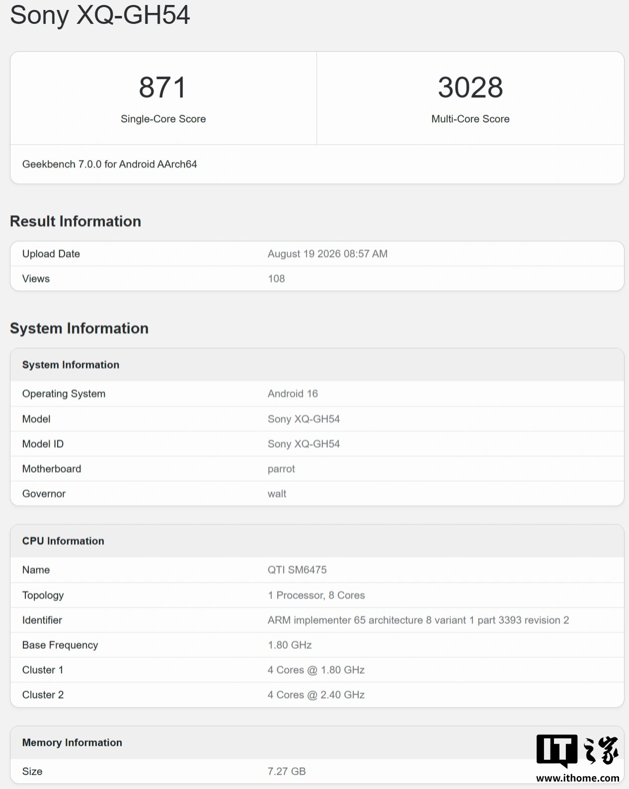 Sony Xperia 10 VIII appare su Geekbench con Snapdragon 6 Gen 3