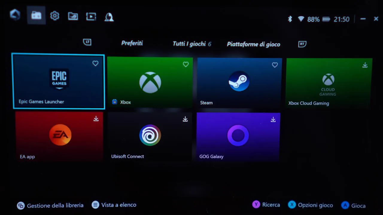 Libreria di gioco e launcher su ASUS ROG Ally X