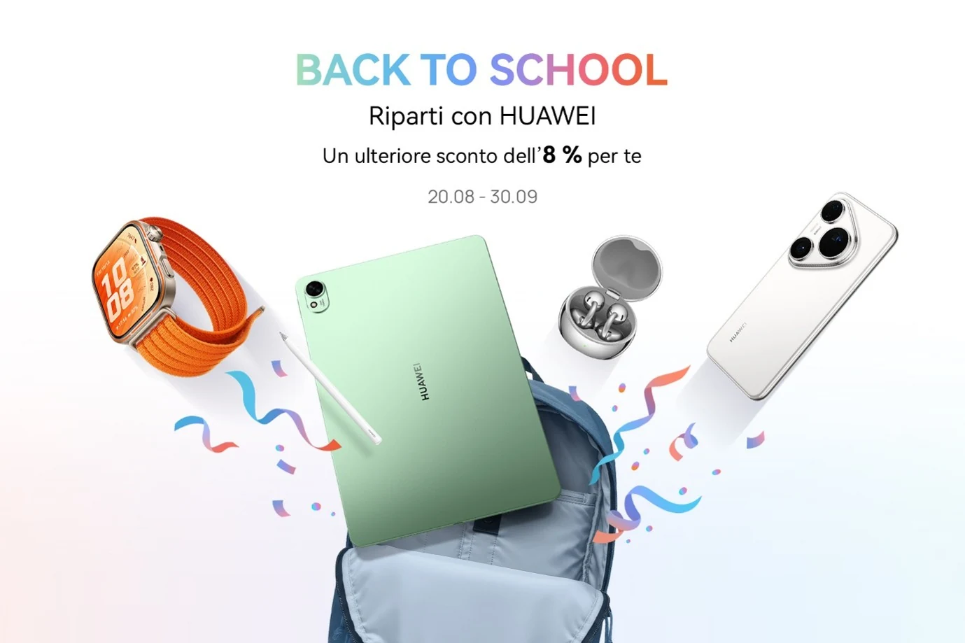 Huawei Back to School 2026 con offerte su smartwatch, auricolari, tablet e smartphone